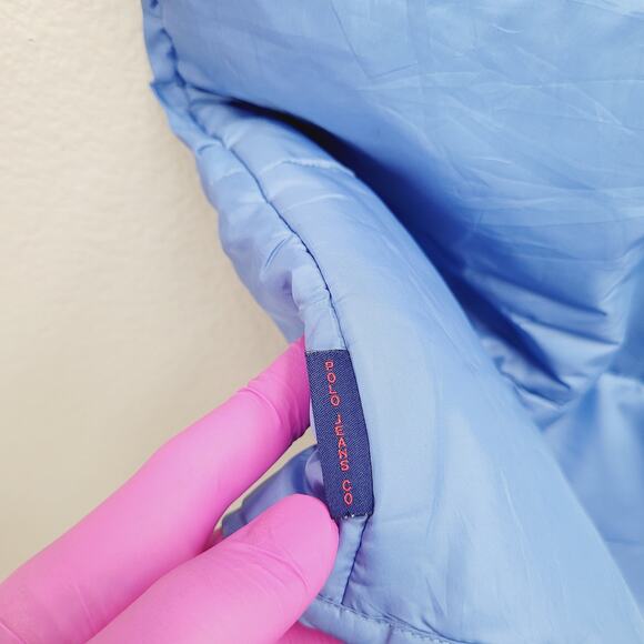 VTG Y2K Polo Jeans Ralph Lauren Puffer Vest Womens S Blue Snap Streetwear - Picture 4 of 5